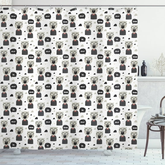 Hipster Shower Curtain, Comic Animals Portraits with Hello and Howdy Hi Speech Bubbles Fun Kids, Fabric Bathroom Set with Hooks, 69W X 84L Inches Extra Long, Pale Grey Black Coral, by Ambesonne