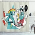 thumbnail image 1 of Hipster Shower Curtain, Tattooed Cool Dude with Long Beard Going Through Abstract Triangle Shape on Clouds, Fabric Bathroom Set with Hooks, 69W X 70L Inches, Multicolor, by Ambesonne, 1 of 3