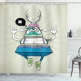 thumbnail image 1 of Hipster Shower Curtain, Triangle Shaped Bizarre Character Funky Dude with Horns Illustration in Retro Style, Fabric Bathroom Set with Hooks, 69W X 75L Inches Long, Multicolor, by Ambesonne, 1 of 3