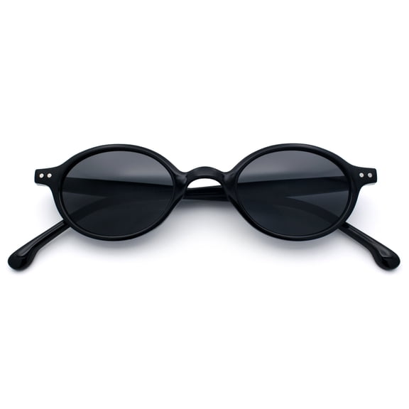 Hipster Snug Oval Round Thin Plastic Horn Rim Hustler Sunglasses All Black