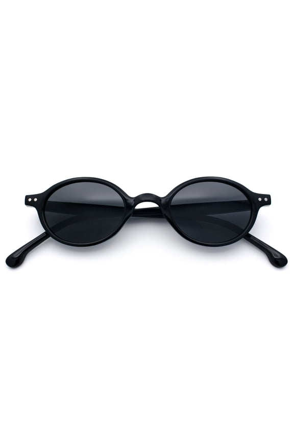 Hipster Snug Oval Round Thin Plastic Horn Rim Hustler Sunglasses All Black