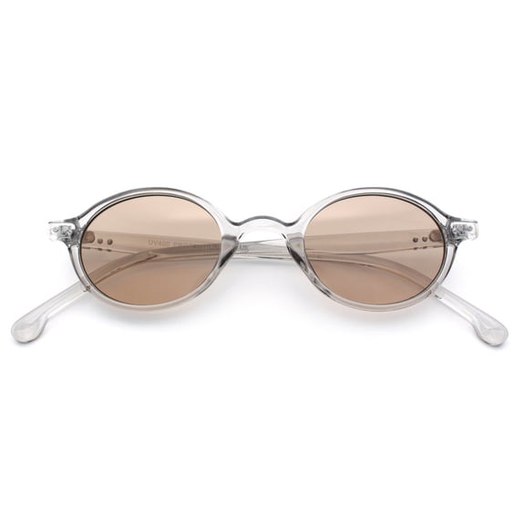 Hipster Snug Oval Round Thin Plastic Horn Rim Hustler Sunglasses Slate - Brown