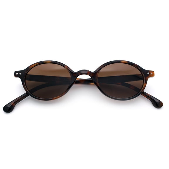 Hipster Snug Oval Round Thin Plastic Horn Rim Hustler Sunglasses Tortoise - Brown