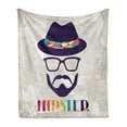 thumbnail image 1 of Hipster Soft Flannel Fleece Blanket, Abstract Man in a Hat Portrait with Glasses Mustache and Beard on Grunge Background, Cozy Plush for Indoor and Outdoor Use, 60" x 80", Multicolor, by Ambesonne, 1 of 5