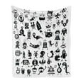 thumbnail image 1 of Hipster Soft Flannel Fleece Blanket, Cartoon Style Doodles with Space Themes Aliens Spaceships Beasts Abstract Artwork, Cozy Plush for Indoor and Outdoor Use, 70" x 90", Black White, by Ambesonne, 1 of 6