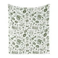 thumbnail image 1 of Hipster Soft Flannel Fleece Blanket, Hand Drawn Nostalgic Fun Dance Disco Theme Various Musical Instruments, Cozy Plush for Indoor and Outdoor Use, 60" x 80", Olive Green and White, by Ambesonne, 1 of 5