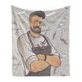 thumbnail image 1 of Hipster Soft Flannel Fleece Blanket, Muscular Barber Man with Hipster Hairstyle and Mustache on Graphic Shaving Elements, Cozy Plush for Indoor and Outdoor Use, 70" x 90", Multicolor, by Ambesonne, 1 of 5