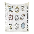 thumbnail image 1 of Hipster Soft Flannel Fleece Throw Blanket, Assortment of Vintage Watchesd Doodled Clocks Hand Drawn Illustration, Cozy Plush for Indoor and Outdoor Use, 50" x 60", White and Black, by Ambesonne, 1 of 5