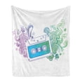 thumbnail image 1 of Hipster Soft Flannel Fleece Throw Blanket, Audio Cassette Tape with Line Art Floral Musical Old Fashion Melody Print, Cozy Plush for Indoor and Outdoor Use, 50" x 60", Blue Mint Purple, by Ambesonne, 1 of 6