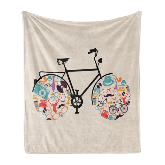 Hipster Soft Flannel Fleece Throw Blanket, Bicycle Vehicle with Wheels Full of Old Fashioned Hipster Urban Subculture, Cozy Plush for Indoor and Outdoor Use, 70" x 90", Multicolor, by Ambesonne