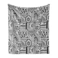 thumbnail image 1 of Hipster Soft Flannel Fleece Throw Blanket, Design with Some Geometrical Shapes with Leaves and Dots Culture, Cozy Plush for Indoor and Outdoor Use, 70" x 90", Black White, by Ambesonne, 1 of 6