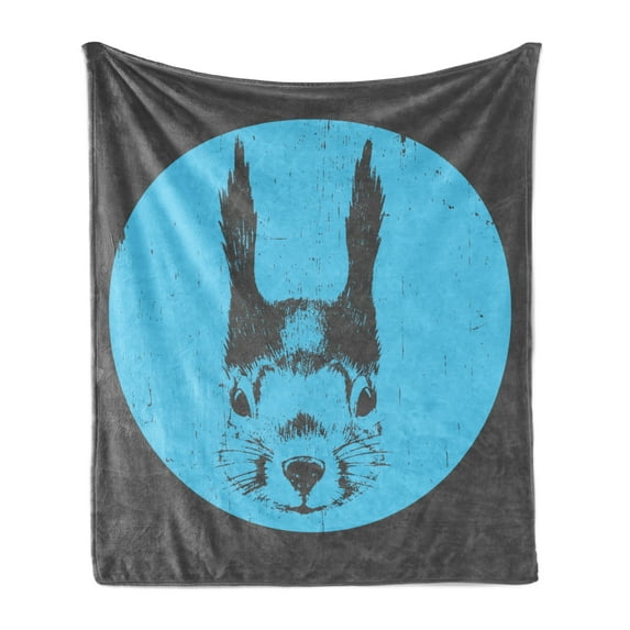 Hipster Soft Flannel Fleece Throw Blanket, Funny Squirrel with Glasses Grunge Stains Portrait, Cozy Plush for Indoor and Outdoor Use, 70" x 90", Multicolor, by Ambesonne