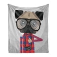 thumbnail image 1 of Hipster Soft Flannel Fleece Throw Blanket, Graphic Design of a Photographer Pug Dog in a Shirt with Glasses and Old Camera, Cozy Plush for Indoor and Outdoor Use, 50" x 60", Multicolor, by Ambesonne, 1 of 5