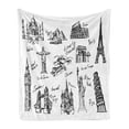 thumbnail image 1 of Hipster Soft Flannel Fleece Throw Blanket, Important Landmarks of World Pisa Colosseum Wall of China Places, Cozy Plush for Indoor and Outdoor Use, 70" x 90", White and Black, by Ambesonne, 1 of 5