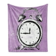 thumbnail image 1 of Hipster Soft Flannel Fleece Throw Blanket, Retro Alarm Clock with Grunge Effects Classic Vintage Sleep Graphic, Cozy Plush for Indoor and Outdoor Use, 70" x 90", Purple White Black, by Ambesonne, 1 of 5
