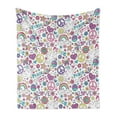 thumbnail image 1 of Hipster Soft Flannel Fleece Throw Blanket, Retros of Sixties Peace Magic Mushroom Love Stars and Hearts Hippie Music, Cozy Plush for Indoor and Outdoor Use, 70" x 90", Multicolor, by Ambesonne, 1 of 6