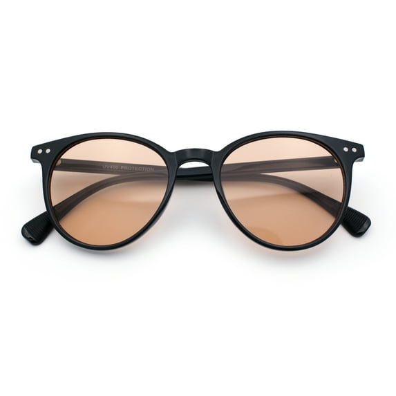 Hipster Thin Horn Rim Round Plastic Retro Normcore Sunglasses Black - Beige