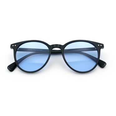 Hipster Thin Horn Rim Round Plastic Retro Normcore Sunglasses Black - Blue