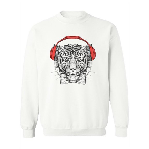Hipster Tiger With Headphones . Sweatshirt Women -Image by Shutterstock, Female Medium