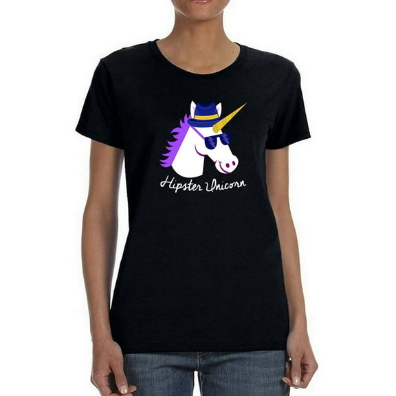 Hipster Unicorn Women Black T-Shirt, Female Large