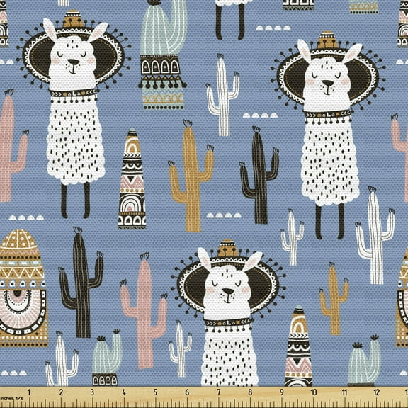 Ambesonne Hipster Fabric by the Yard Upholstery, Tribal Llama, 5 Yards, Multicolor