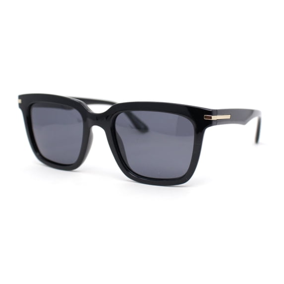 Hipster Vintage Style Horn Rim Gentlemans Plastic Sunglasses Shiny Black - Black