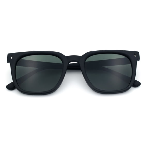 Hipster Vintage Style Plastic Rectangle Horn Rim Fashion Sunglasses [Matte Black - Green]