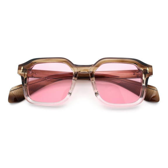 Hipster Vintage Vibe Classy Rectangle Bevel Thick Horn Rim Plastic Sunglasses Brown Clear - Pink