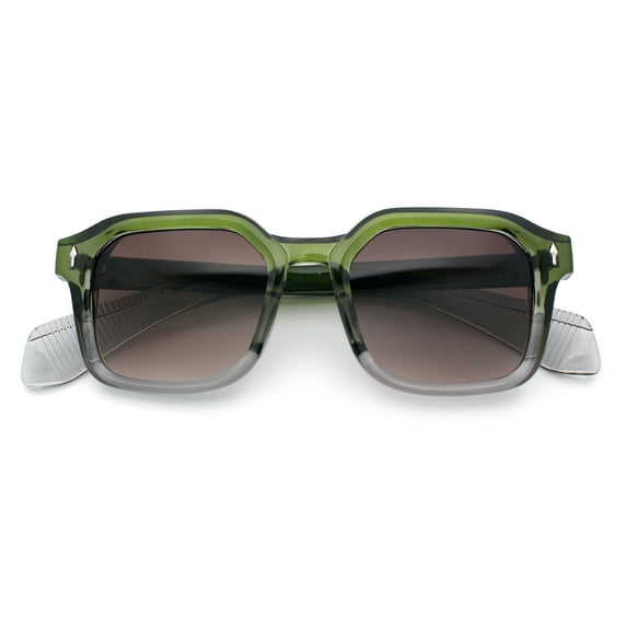 Hipster Vintage Vibe Classy Rectangle Bevel Thick Horn Rim Plastic Sunglasses Green Clear - Brown