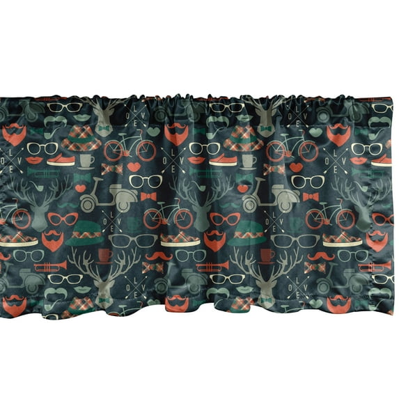 Ambesonne Hipster Window Valance, Items Caribou Moustache, 42" x 18", Multicolor