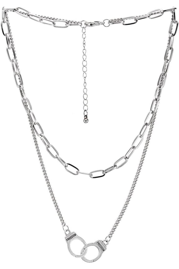 Hipster Womens Handcuff Necklace Two-Strand Rolo Chain Oval Link Chain Silver Color, Punk Rock[Z3249]