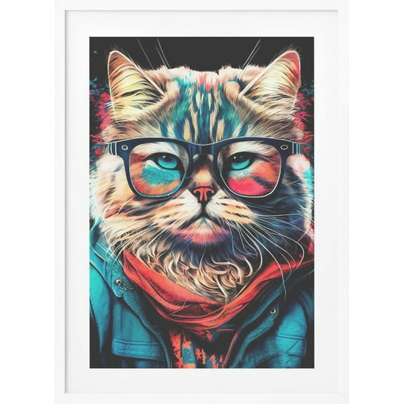 Hipster cat animal art Framed Art Modern Wall Decor