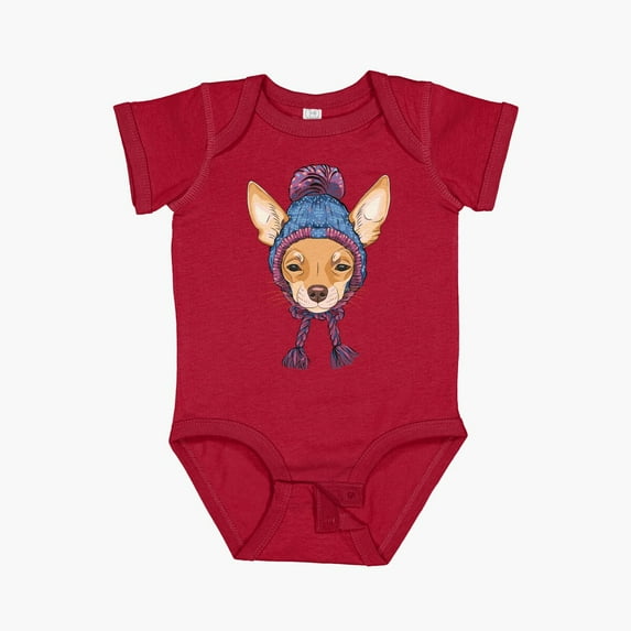 Hipster dog Chihuahua in warm hat Short Sleeve Baby One-Piece - 1497