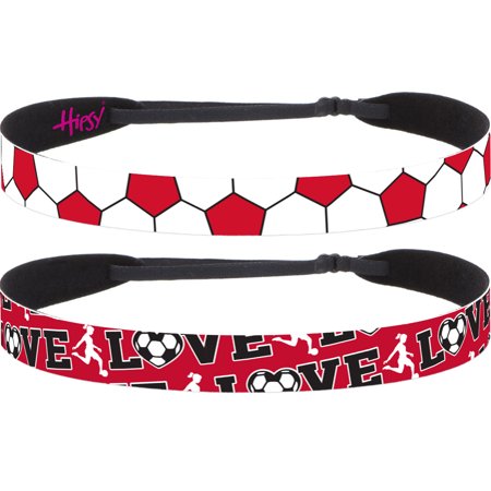 Hipsy Women's Adjustable No Slip I Love Soccer Sport Hair Band Headbands 2-Pack (Red)