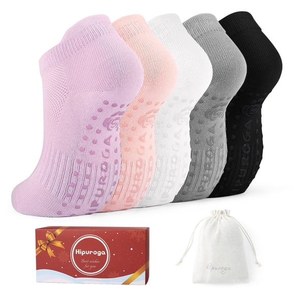 Hipuroga Cotton Pilates Grip Socks for Women Men Ankle Yoga Non Slip Socks Women's Gifts blackwhitegreypurplepink