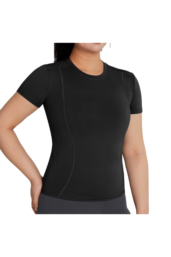 Seamless Workout Tops for Women Breathable Short Sleeve Yoga Shirts for Athletic Running Gym Black L