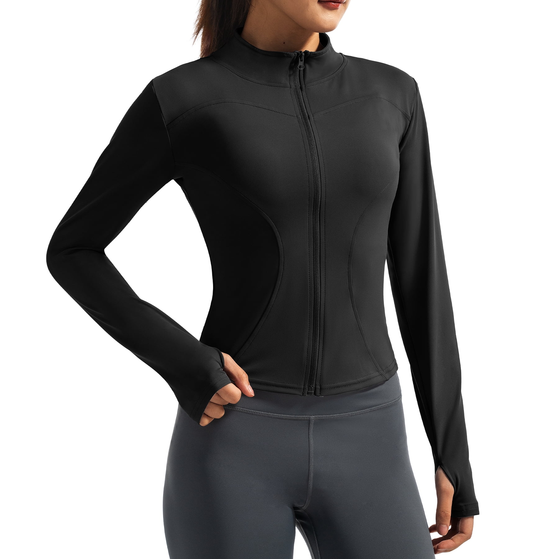 Hipuroga Womens Lightweight Cropped Workout Jackets Zip Up Slim Fit ...
