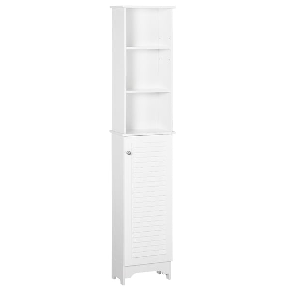HipyMo 13.5in Narrow Freestanding Bathroom Storage Cabinet, 65in Tall Slim Linen Tower with 3 Adjustable Shelves and Shutter Door, White MDF Space Saving Organizer for Small Bathroom