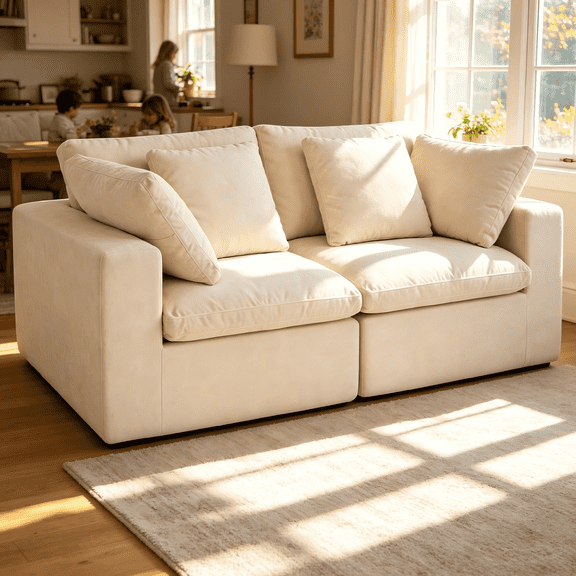 HipyMo 2 Seater Boneless Couch, Comfy Deep Seat Compressed Sofa, Modern Small Couches for Small Spaces, No Assembly Compressed Sofa for Living Room, Bedroom, Apartment, Beige