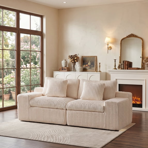 HipyMo 75" Corduroy Cloud Sofa, Boneless Loveseat Couch in a Box with Deep Seat, No Assembly Loveseat for Living Room, Apartment, Beige