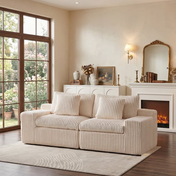 HipyMo 75" Corduroy Cloud Sofa, 2-Seater Loveseat Couch in a Box with Deep Seat, No Assembly Boneless Sofa for Living Room, Apartment,  Beige