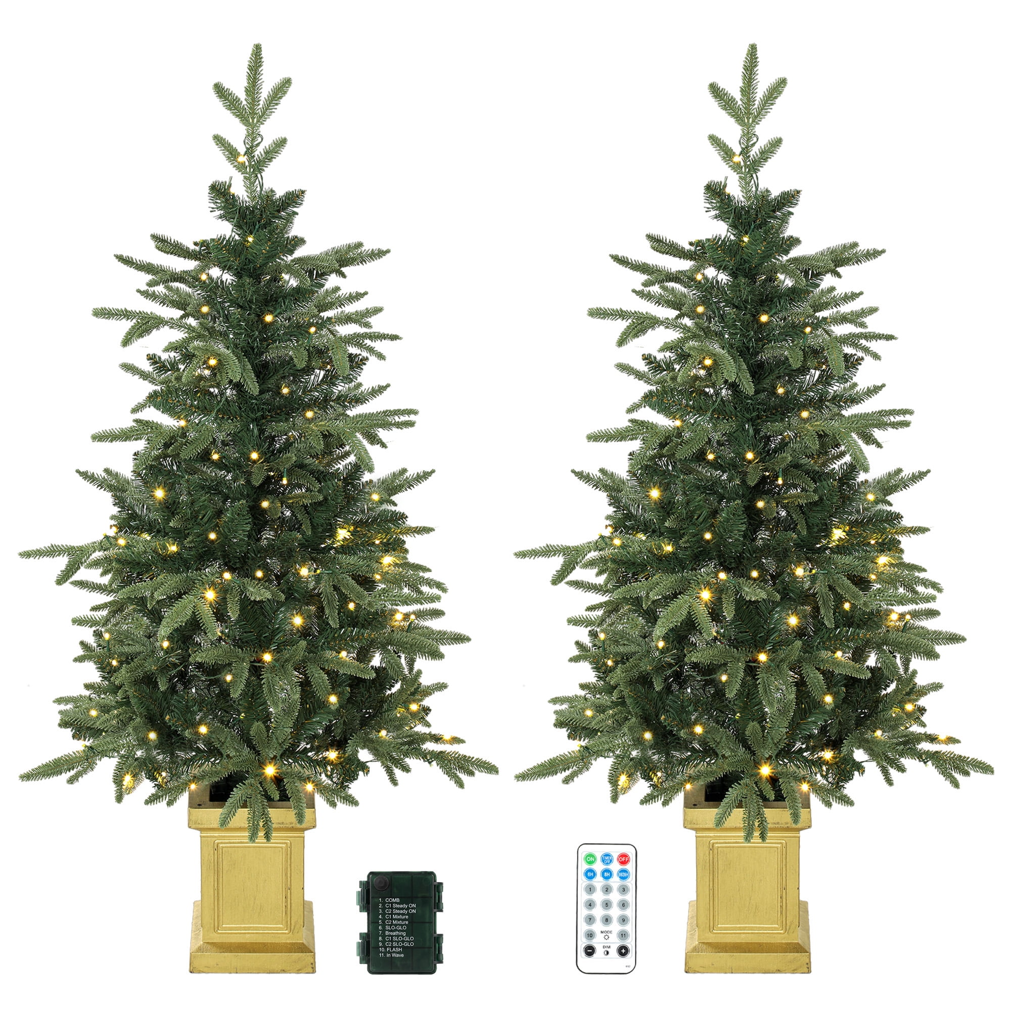 HipyMo Set of 2 4 ft Prelit Aspen Fir Christmas Trees with Remote