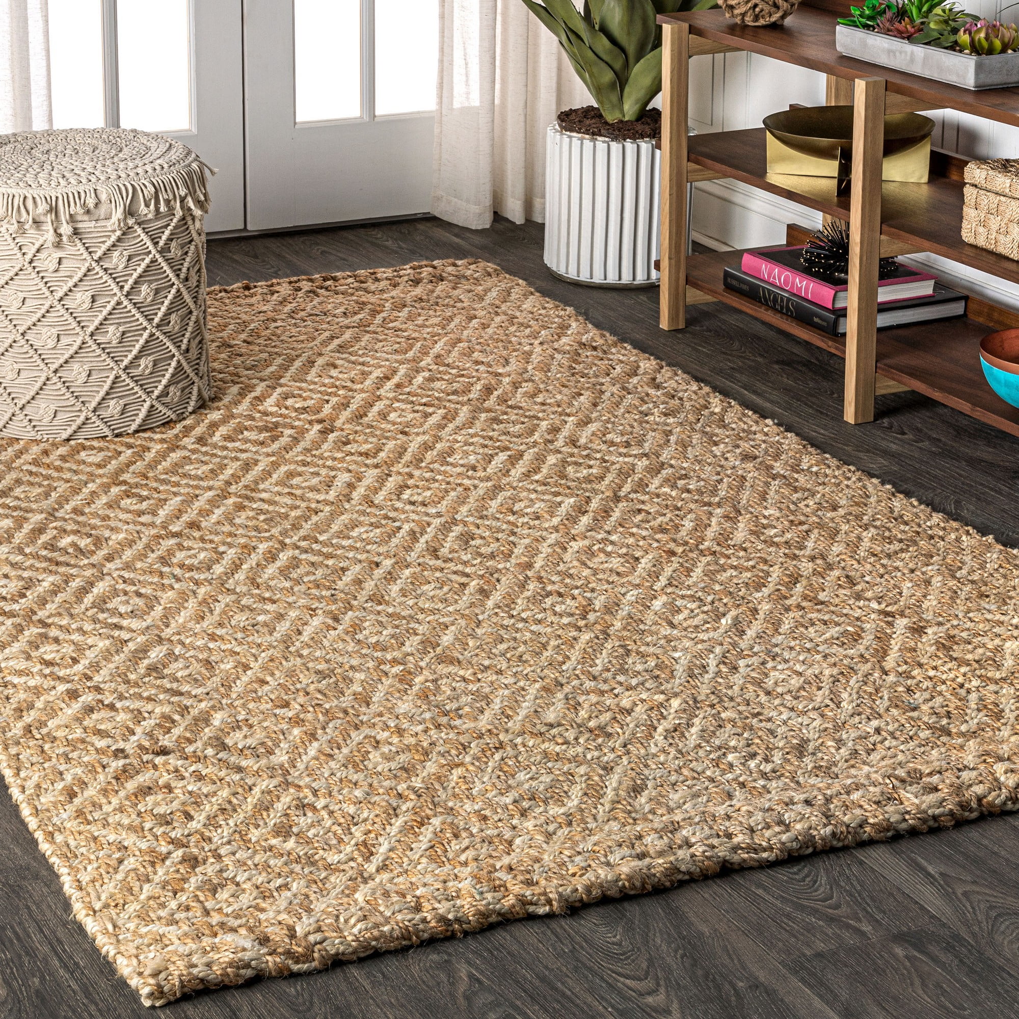 Hira Handwoven Natural Jute Diamond Pattern Area Rug
