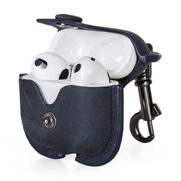 Hiram Crazy Horse Leather Portable Travel Case for 3rd Gen AirPods, Headphone Case, Blue