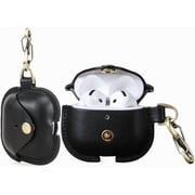 Hiram Full Grain Leather AirPods 4 Case Cover, Wireless Bluetooth Earphone Protective Holder Compatible with Airpods 4th Generation 2024, with Keychain Hook and Metal Snap