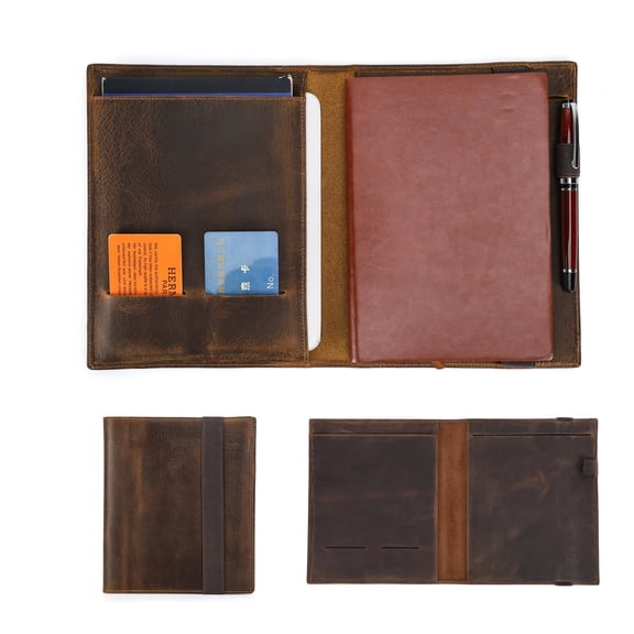 Hiram Full Grain Leather Portfolio for Men Legal Pad Padfolio Folder Binder Organizer Notepad Holder Fit 7.9" iPad and A5 Size Document ,coffee
