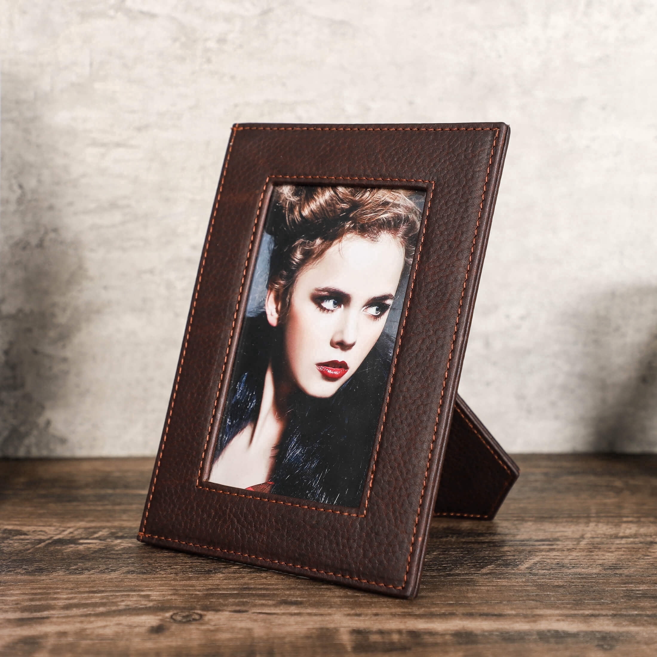 Hiram Genuine Leather 5" x 7"Desktop Photo Frame, Cute Standing Picture Frame, Coffee