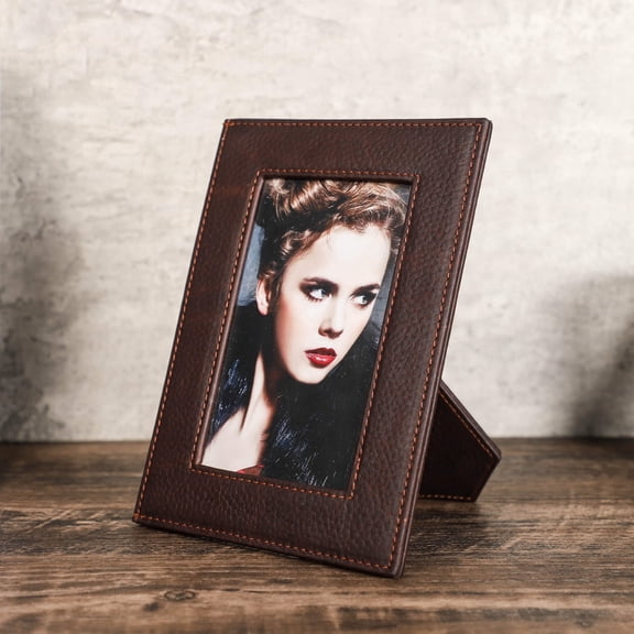 Hiram Genuine Leather 5" x 7"Desktop Photo Frame, Cute Standing Picture Frame, Coffee