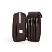Hiram Genuine Leather Pencil Case with 4 Slots, Handmade Multifunctional Zipper Fountain Pen Bag, Student Stationery Pen Box Coffee