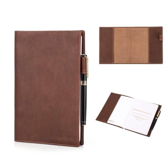 Hiram Handmade Retro Vintage A5 Leather Book Cover With Pen Holder Notebook Sleeve Notepad Office Stationery Supplies